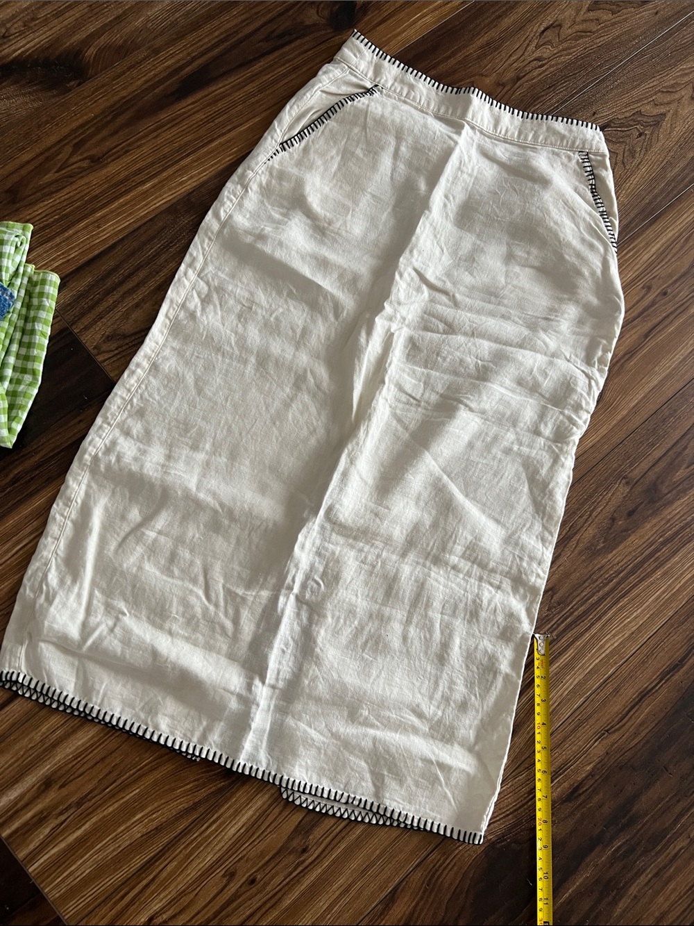 Rachel Zoe White Linen Midi Skirt with Black Trim
